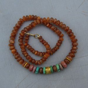 Sunstone Turquoise Ruby beads necklace with 24k gold pendant