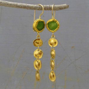 Long Lemon Jade dangle 22k gold earrings