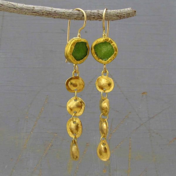 Long Lemon Jade dangle 22k gold earrings