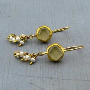 Dangle Pearls 22k gold earrings