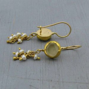 Dangle Pearls 22k gold earrings