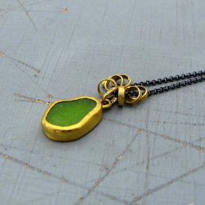 Raw Jade 24k gold pendant necklace