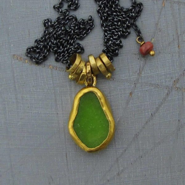 Raw Jade 24k gold pendant necklace