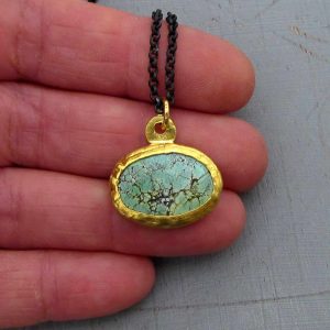 Oval Turquoise 24k gold & silver necklace