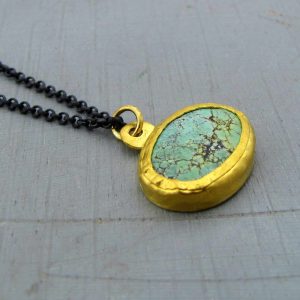 Oval Turquoise 24k gold & silver necklace