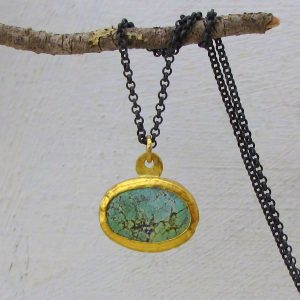 Oval Turquoise 24k gold & silver necklace