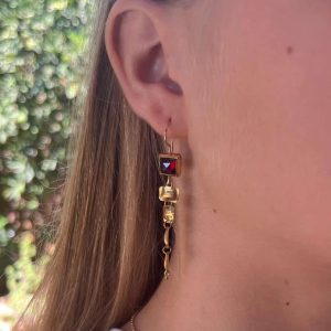 Long Garnet dangle 22k gold earrings