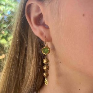 Long Lemon Jade dangle 22k gold earrings