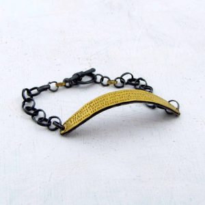 Textured 22k gold bar and silver bracelet