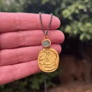 Rough Apatite 24k gold pendant necklace