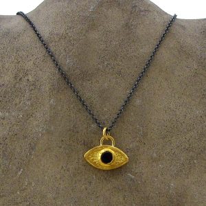 Garnet Evil Eye 24k gold pendant necklace