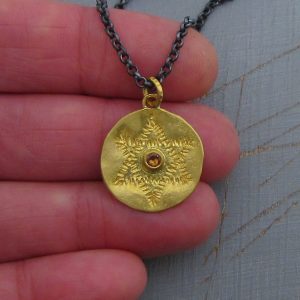 Magen David & Tourmaline handmade 22k gold pendant necklace