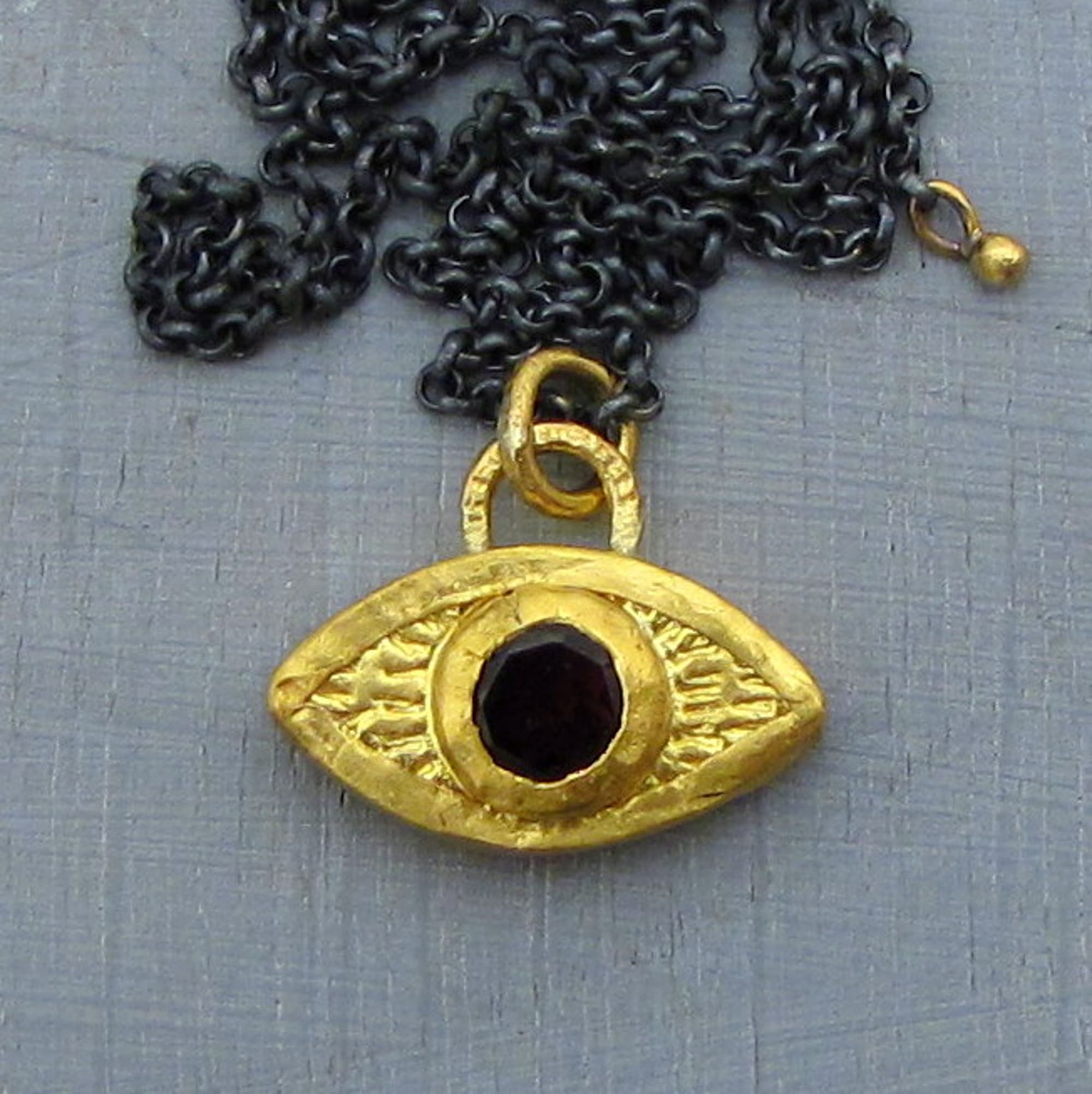 Garnet Evil Eye 24k gold pendant necklace