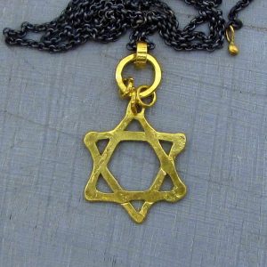 22 karat gold Star of David pendant on silver chain