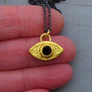 Garnet Evil Eye 24k gold pendant necklace