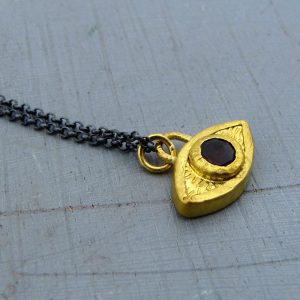 Garnet Evil Eye 24k gold pendant necklace