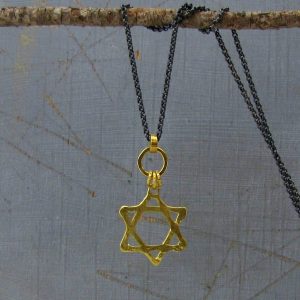 22 karat gold Star of David pendant on silver chain