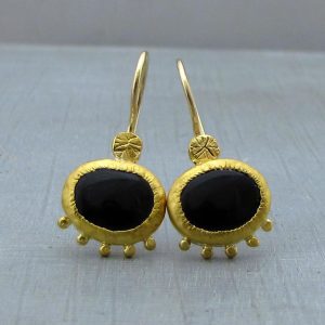 Handmade Black Onyx 24k Gold Earrings