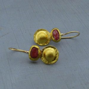 Handmade Thulite 24k gold earrings