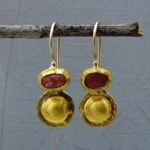 Handmade Thulite 24k gold earrings