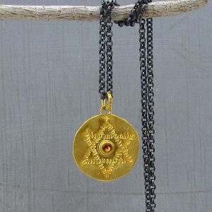 Magen David & Tourmaline handmade 22k gold pendant necklace