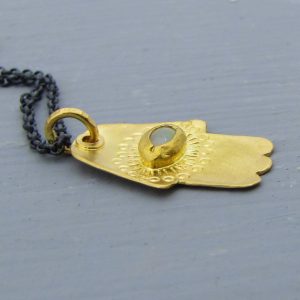 Opal 22k gold Hamsa pendant necklace