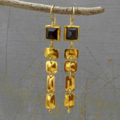 Long Garnet dangle 22k gold earrings
