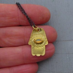 Opal 22k gold Hamsa pendant necklace