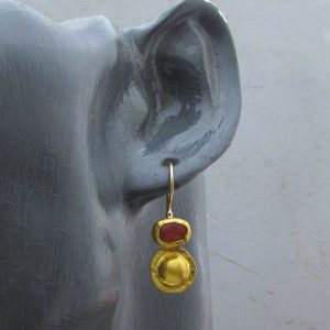 Handmade Thulite 24k gold earrings