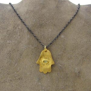 Aquamarine 22k gold Hamsa pendant necklace