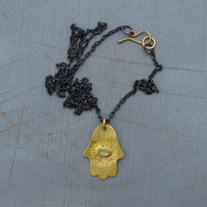 Aquamarine 22k gold Hamsa pendant necklace