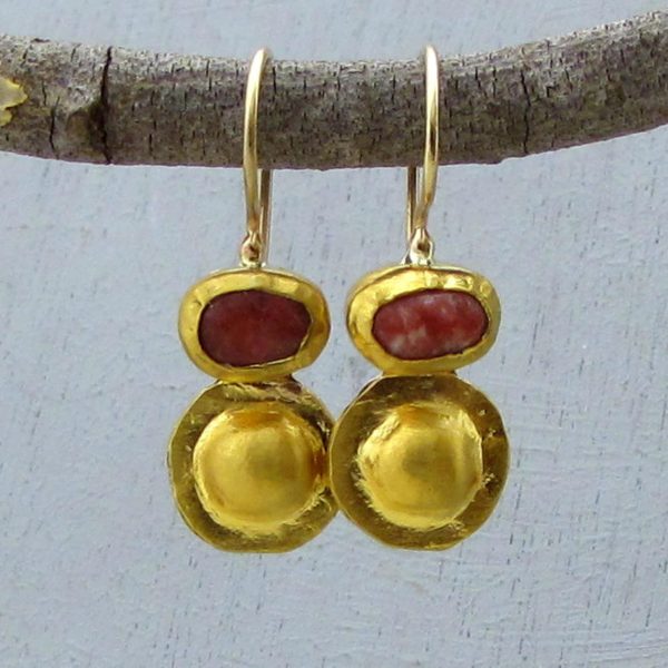 Handmade Thulite 24k gold earrings