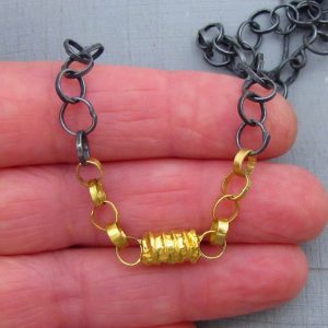 22K Gold cylinder and Silver links necklace