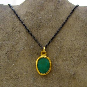 Oval Chrisoprase 24k gold & silver necklace