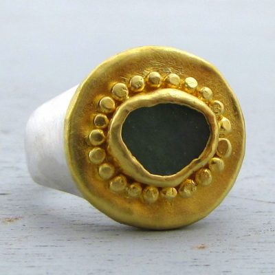 Aventurine 24k solid gold signet ring