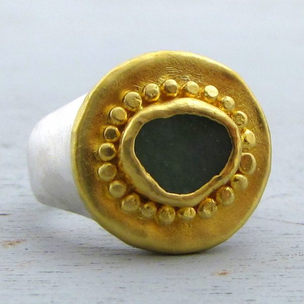 Aventurine 24k solid gold signet ring