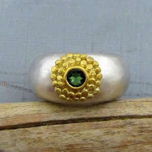 24 karat gold green Tourmaline ring
