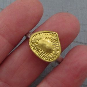 Ethnic hammered heart 24k gold ring