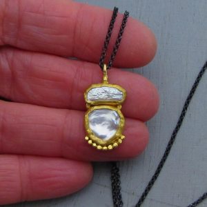 Pearls 24k gold pendant & silver necklace