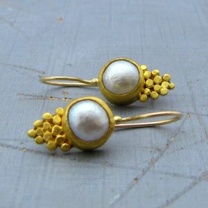 24K solid gold Pearls dangle earrings