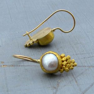 24K solid gold Pearls dangle earrings