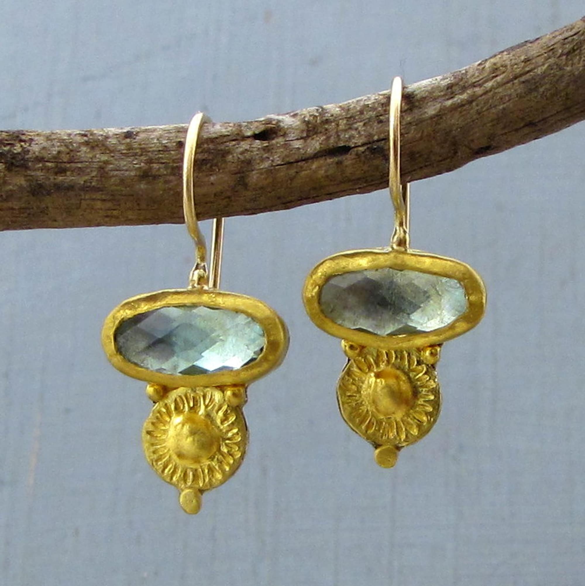 Blue Topaz 24 karat gold earrings