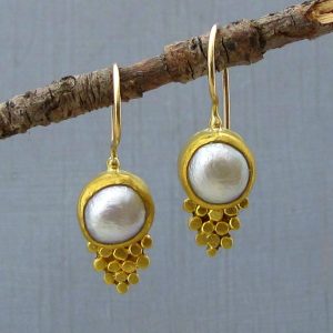 24K solid gold Pearls dangle earrings