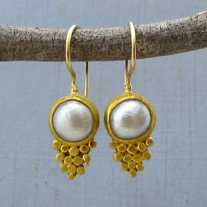 24K solid gold Pearls dangle earrings