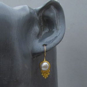 24K solid gold Pearls dangle earrings