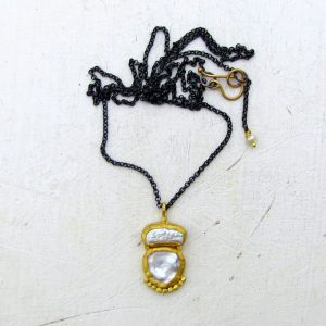 Pearls 24k gold pendant & silver necklace