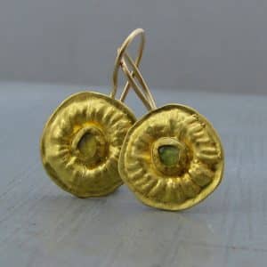 Green Tourmaline 24 karat gold earrings