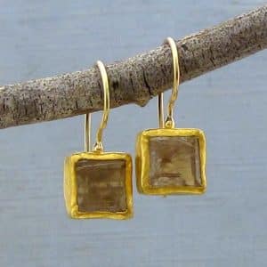 24k gold Rutile Quartz dangle earrings