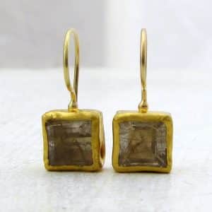 24k gold Rutile Quartz dangle earrings