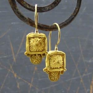 Ancient style dangle 24k gold earrings